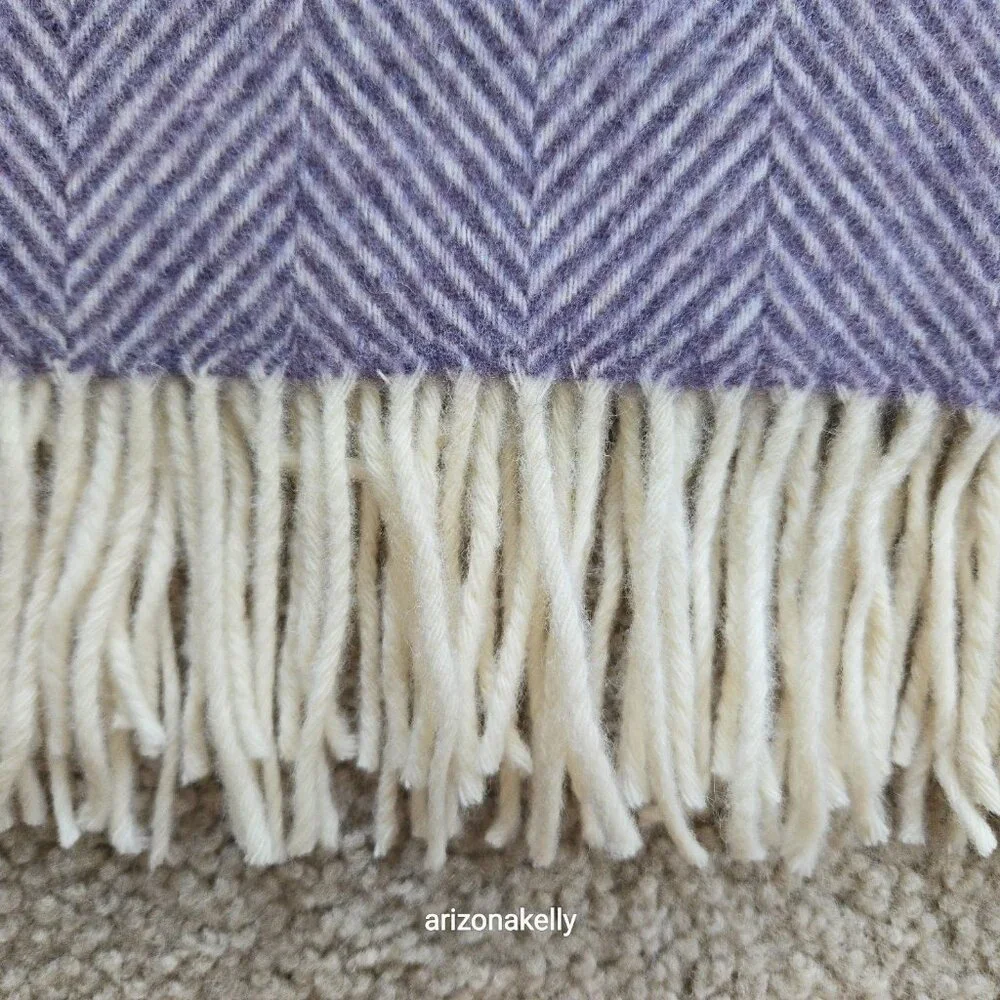 NWT Moon Merino Wool Herringbone Throw Blanket Purple Clover